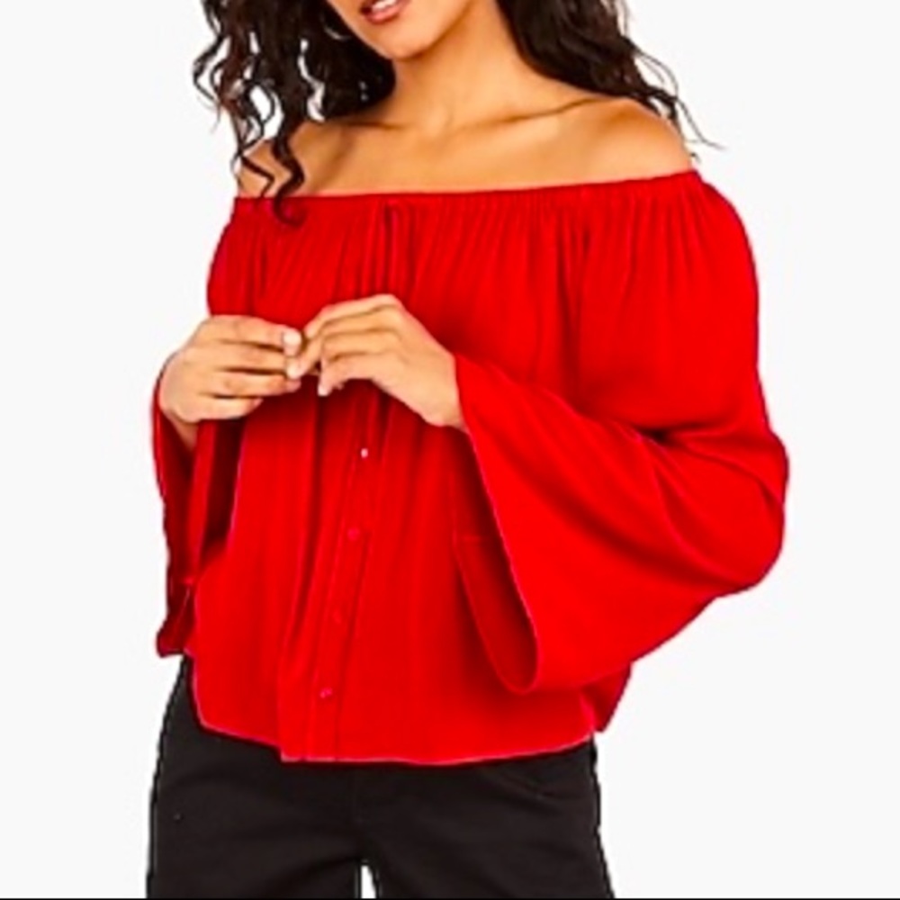 Like New Express Bohemian Boho Bell Sleeve Flare Red Blouse